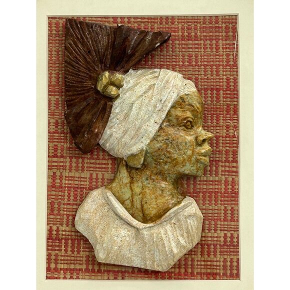 African Woman Relief Art Framed Afro-Boho Traditional Global Aesthetic Soulful - Picture 2 of 7
